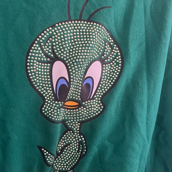 Looney Tunes Tweety Bird Rhinestone Sweatshirt Bling XL Green Character - Picture 4 of 6